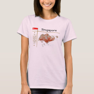 Singapur Karte + Flagge + Titel T-Shirt