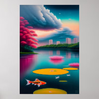 Singapur Koi Pool - Leinwand Art Print