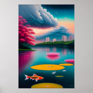 Singapur Koi Pool - Leinwand Art Print Poster