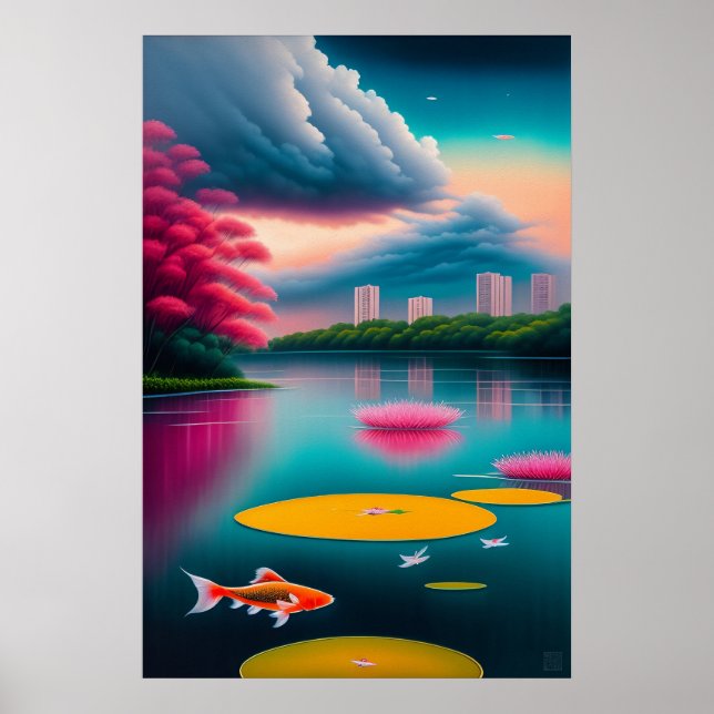 Singapur Koi Pool - Leinwand Art Print Poster (Vorne)