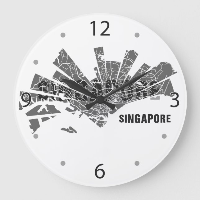 Singapur Map Clock Große Wanduhr (Vorderseite)