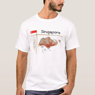 Singapur Map + Flag + Titel T - Shirt