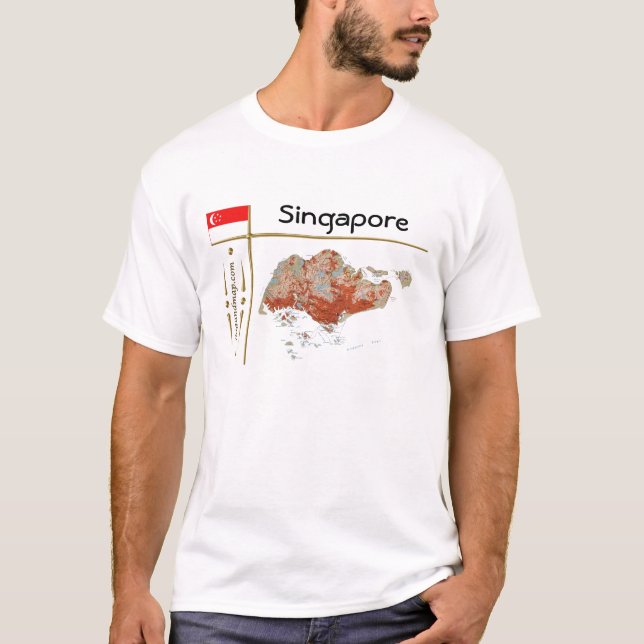 Singapur Map + Flag + Titel T - Shirt (Vorderseite)