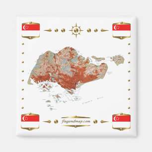 Singapur Map + Flags Magnet