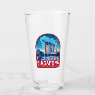 Singapur Marina Bay Nacht Reise Kunst Vintage Glas