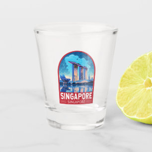 Singapur Marina Bay Nacht Reise Kunst Vintage Schnapsglas