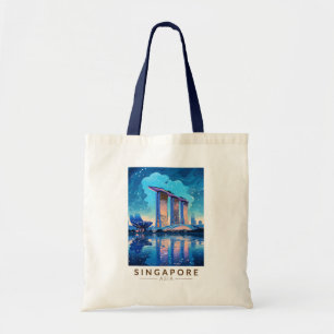 Singapur Marina Bay Nacht Reise Kunst Vintage Tragetasche