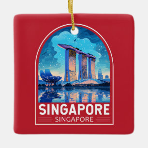 Singapur Marina Bay Night Travel Art Vintag Keramikornament
