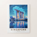 Singapur Marina Bay Night Travel Art Vintag Puzzle<br><div class="desc">Singapur Retro Vektor Reise Design. Marina Bay ist ein gehobenes Gebiet von Wolkenkratzern,  schicken Hotels und Luxuszentren. Es ist bekannt für das mächtige Riesenrad von Singapur,  die Blume-Konservatorien und die farbenfrohen Superbäume von Gärten an der Bucht.</div>