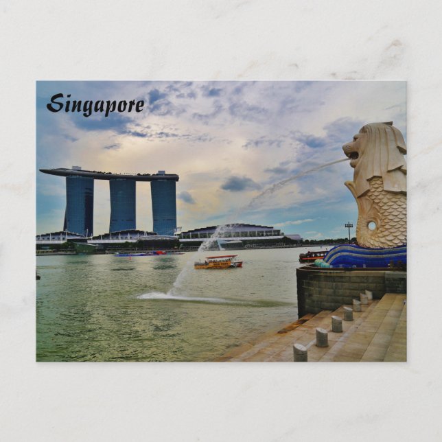 Singapur: Merlion und Marina Bay Sands Hotel Postkarte (Vorderseite)