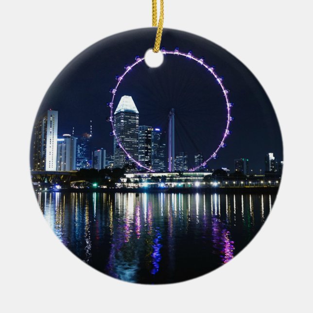 Singapur-NachtSkyline Keramik Ornament (Vorne)