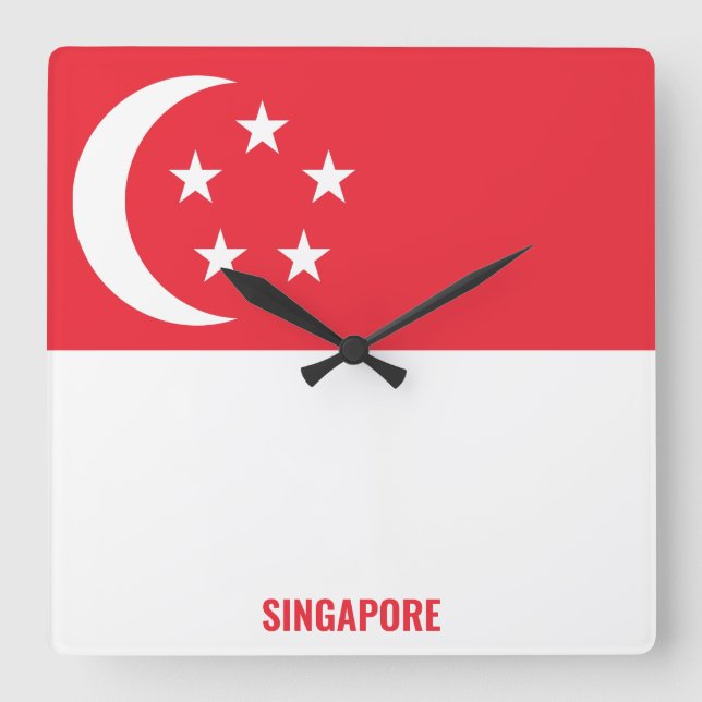 Singapur National Flag Patriotic Quadratische Wanduhr (Vorderseite)