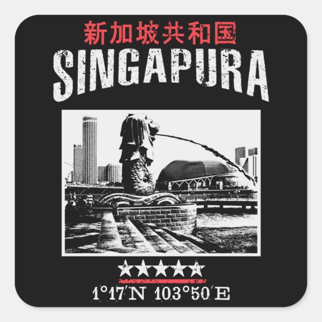 Singapur Quadratischer Aufkleber (Vorderseite)