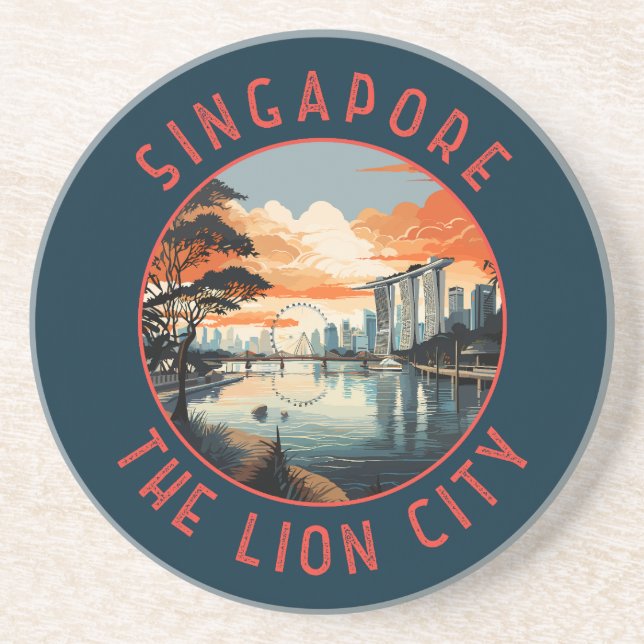 Singapur Retro Distressed Circle Getränkeuntersetzer (Vorne)