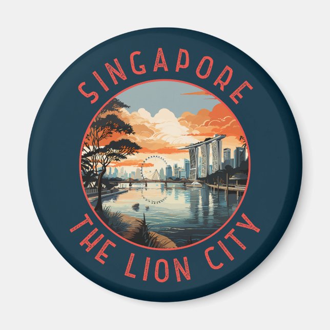 Singapur Retro Distressed Circle Magnet (Vorne)