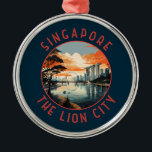 Singapur Retro Distressed Circle Ornament Aus Metall<br><div class="desc">Singapur Retro Vektor Reise Design. Marina Bay ist ein gehobenes Gebiet von Wolkenkratzern,  schicken Hotels und Luxuszentren. Es ist bekannt für das mächtige Riesenrad von Singapur,  die Blume-Konservatorien und die farbenfrohen Superbäume von Gärten an der Bucht.</div>