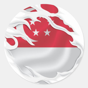 Singapur Ripped Flag Classic Round Sticker