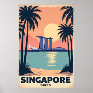 Singapur Skies Retro Travel Poster