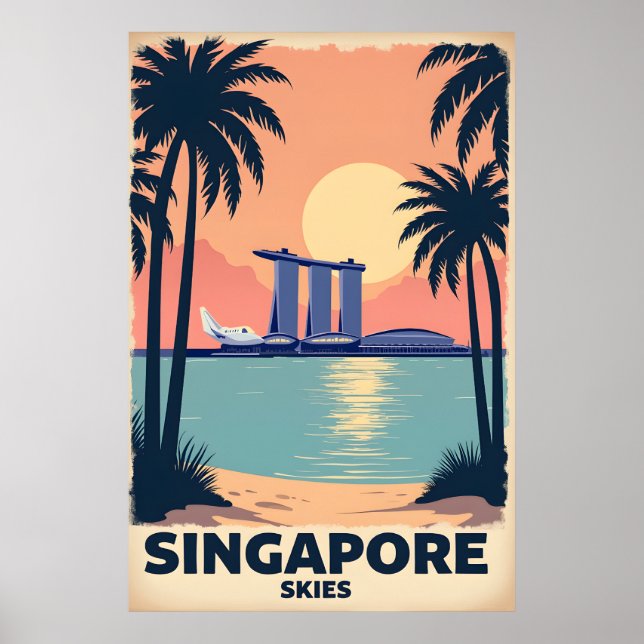 Singapur Skies Retro Travel Poster (Vorne)