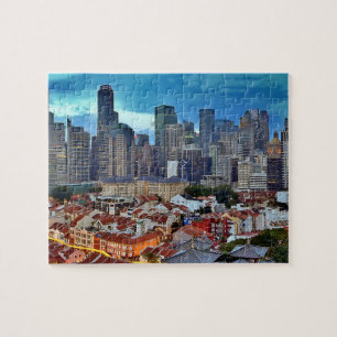 Singapur-Skyline angesehen von Chinatown am Puzzle