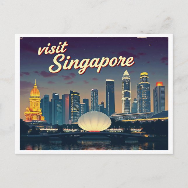 SINGAPUR SKYLINE ART VINTAG POSTKARTE (Vorderseite)