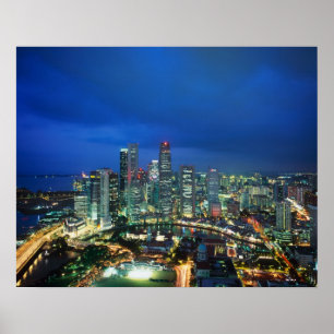 Singapur Skyline bei Nacht, Singapur Poster