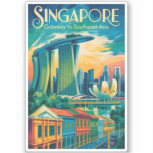 Singapur Skyline Illustration Reise Kunst Vintage Aufkleber