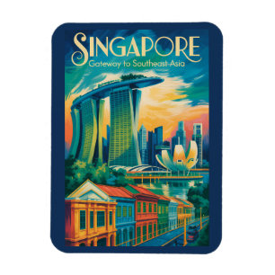 Singapur Skyline Illustration Reise Kunst Vintage Magnet