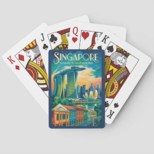 Singapur Skyline Illustration Reise Kunst Vintage Spielkarten