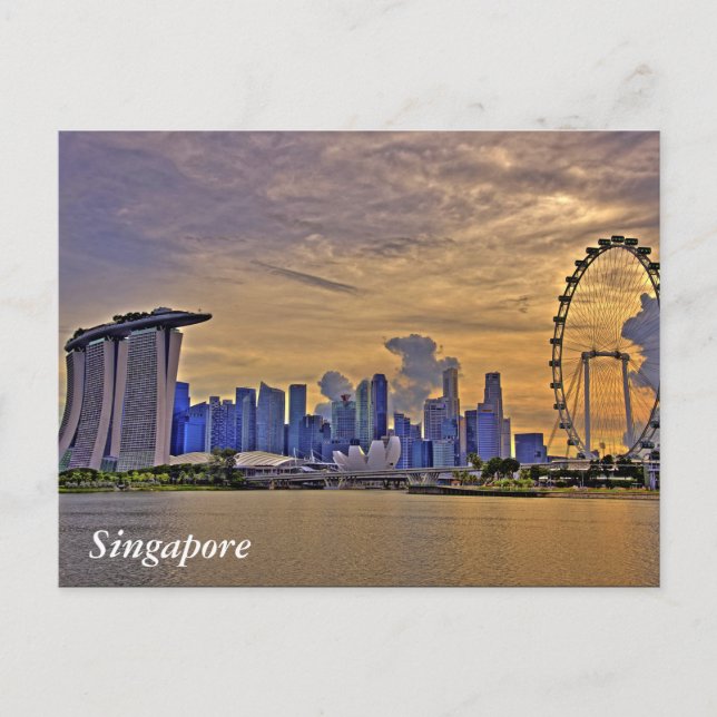 Singapur Skyline im Sonnenuntergang Postkarte (Vorderseite)