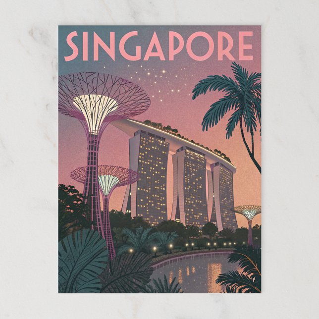 Singapur Skyline in Futuristic Retro Art Postkarte (Von Creator hochgeladen)