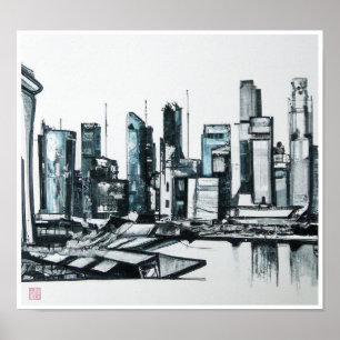 Singapur Skyline - Leinwand Kunst Druck Poster