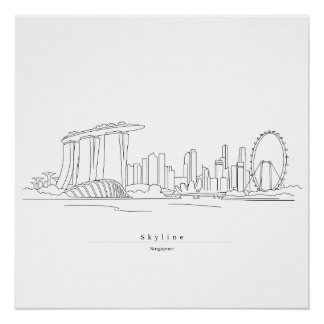 Singapur-Skyline Minimalistische Linienkunst | Sta Poster