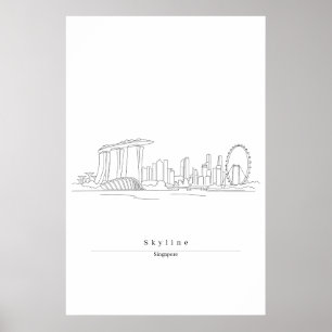 Singapur-Skyline Minimalistische Linienkunst Sta Poster