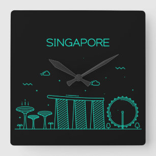 Singapur-Skyline Quadratische Wanduhr