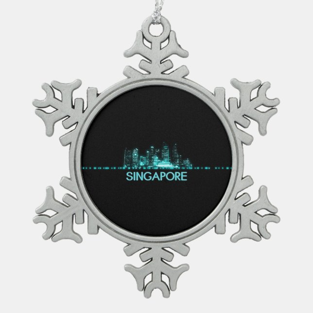 Singapur-Skyline Schneeflocken Zinn-Ornament (Vorderseite)