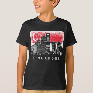 Singapur Skyline Vintage Singapur-Flagge T-Shirt