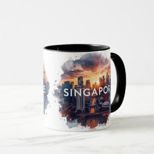 Singapur Stadt Retro-Aquarell-Skyline Tasse