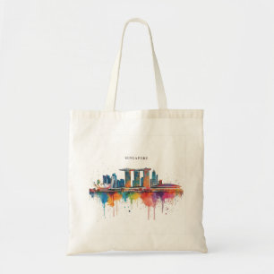 Singapur Stadt Retro-Aquarell-Skyline Tragetasche