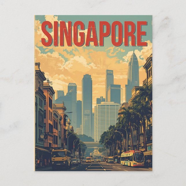 Singapur Stadt Retro-Silhouette Postkarte (Vorderseite)