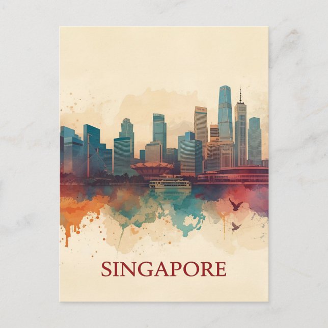 Singapur Stadt Retro-Silhouette Postkarte (Vorderseite)