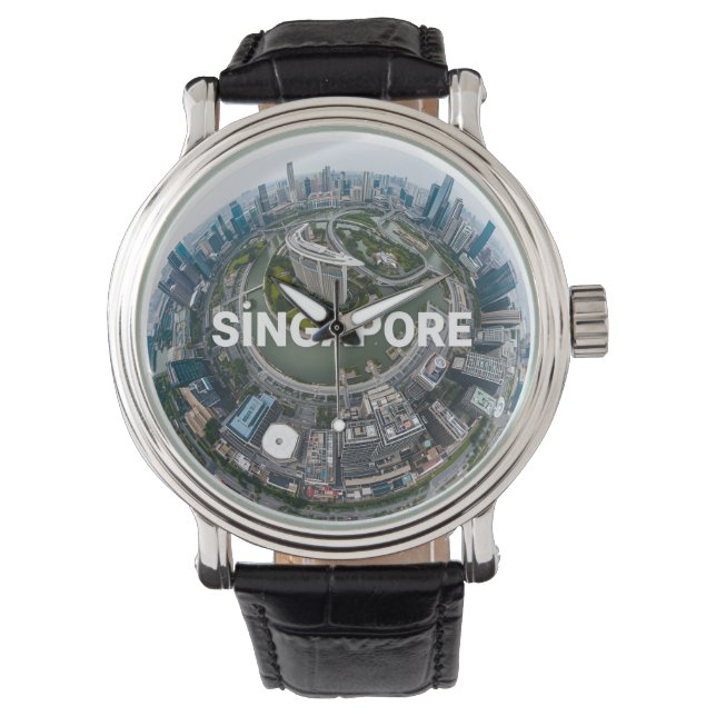 Singapur Stadt Retro-Skyline Armbanduhr (Vorderseite)
