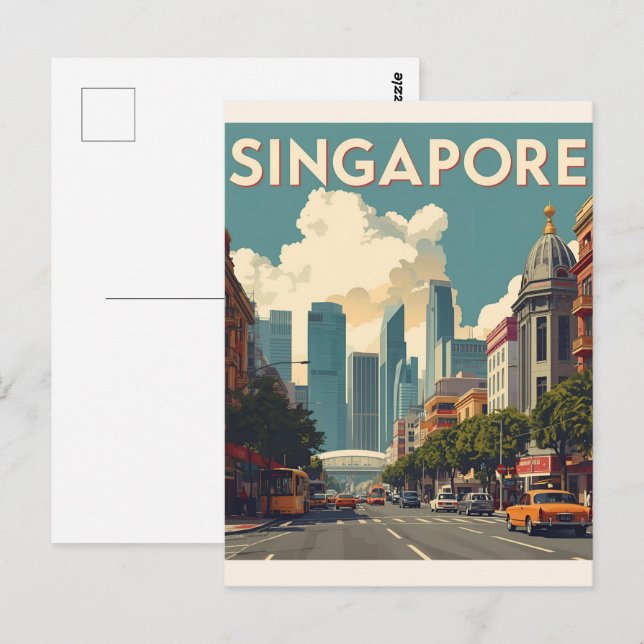 Singapur Stadt Retro-Skyline Postkarte (Vorne/Hinten)
