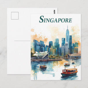 Singapur Stadt Retro Skyline Postkarten