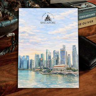 Singapur Stadtbild Skyline   Wasserfarbenlandschaf Postkarte