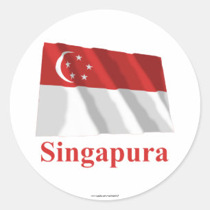 Singapur Waving Flag mit Name in Malay Runder Aufkleber