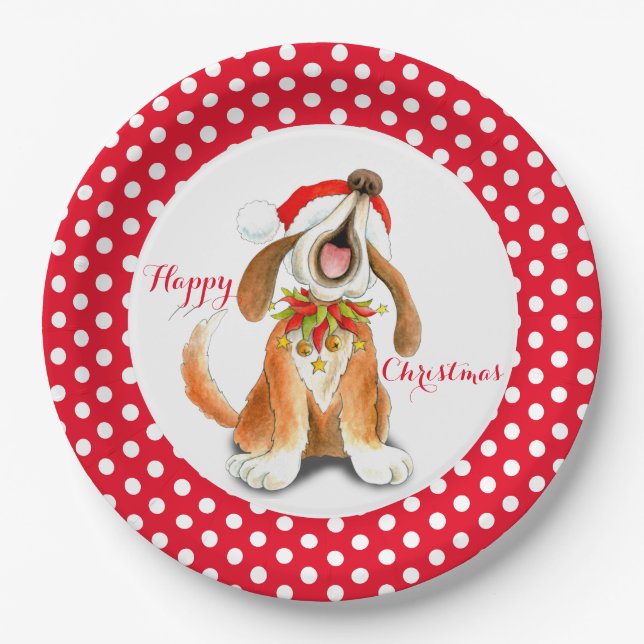 Singen Hund Happy Weihnachts Party Papier Platte Pappteller (Vorderseite)