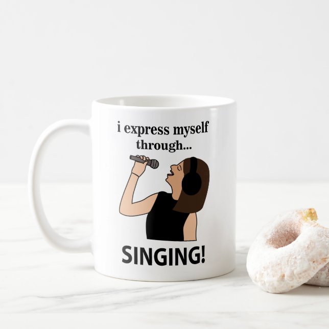 Singen Ich spreche mich durch singen aus Kaffeetasse (Mit Donut)