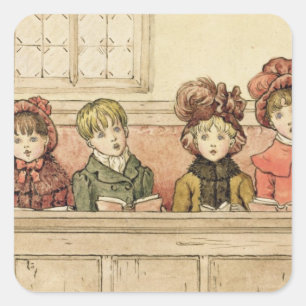 Singen in der Kirche (w/c auf Papier) Quadratischer Aufkleber