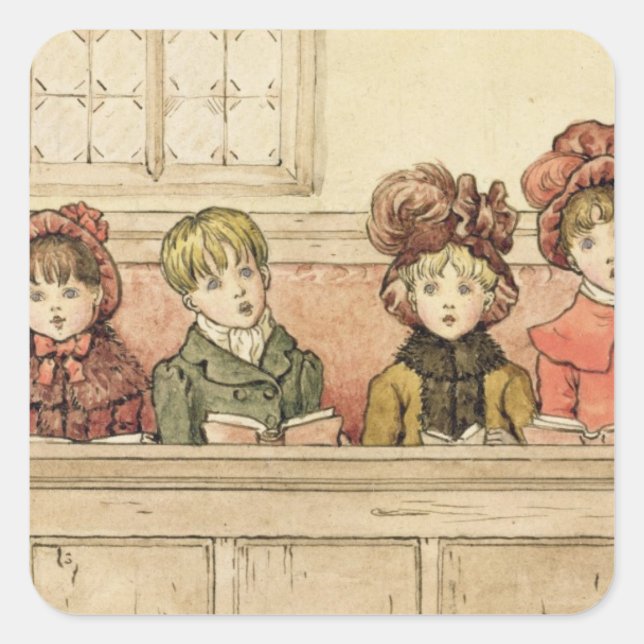 Singen in der Kirche (w/c auf Papier) Quadratischer Aufkleber (Vorderseite)